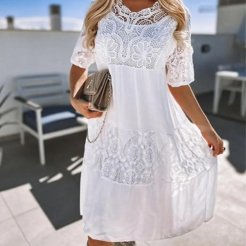 Women's Lace Dress Loose Short Sleeved Dress Lace Maxi Casual Dresses