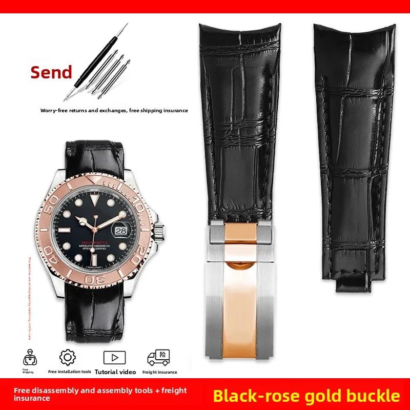 Изогнутый ремешок для часов 20 мм Original Style Для Rolex Water Ghost Натуральная кожаный ремешок GMT Submariner Daytona мужской браслет