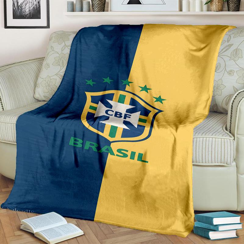 Brazilian Football Crest Printed Throws Blanket Soft Flannel Blankets for Couch Bed Gifts for Men Women Picnic blanket Christmas gifts
