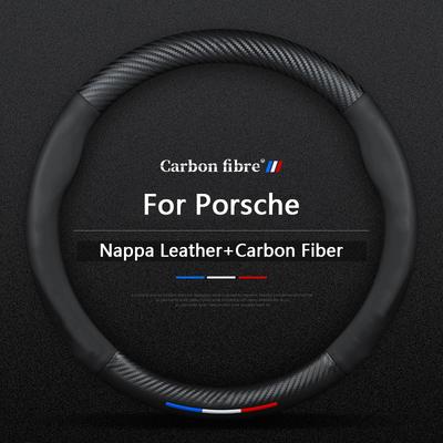 Автомобильный кожаный чехол на руль из углеродного волокна для Porsche Cayman Taycan Macan Panamera Cayenne Boxster 718 911 Автоаксессуары