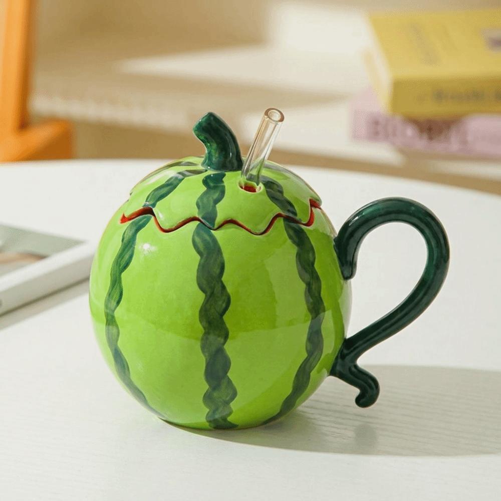 Heat Resistant Ceramic Watermelon Cup 500ml Capacity Coffee Mugs Cute Drinking Cup Cafe