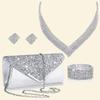 Luxury Super Flash Geometric V-neck Dress Accessories, Square Rhinestone Necklace, Earrings, Versatile Dinner Bag Set, Women