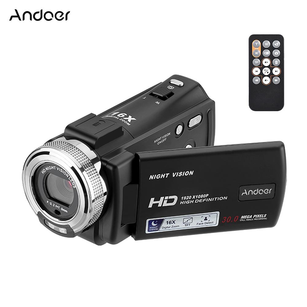 Andoer V12 Цифровая видеокамера 1080p 30MP Hd 16x Zoom Портативная записывающая видеокамера 3,0-дюймовый вращающийся ЖК-экран ночного видения