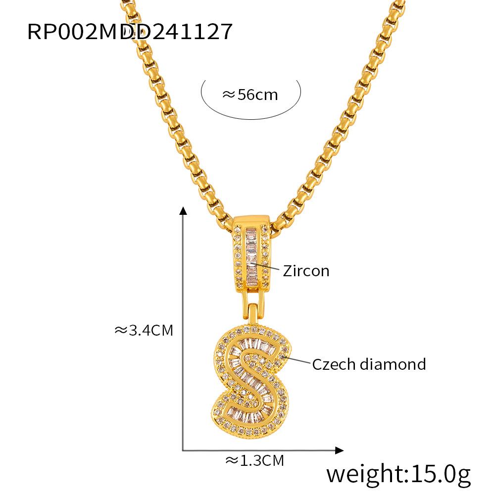 Fashionable New Zircon Letter Pendant Necklace 26 A-Z Initials for Names Color-Retaining, In-Stock