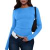 Women's Fashion Solid Colour Round Neck Long Sleeve T-Shirt Top