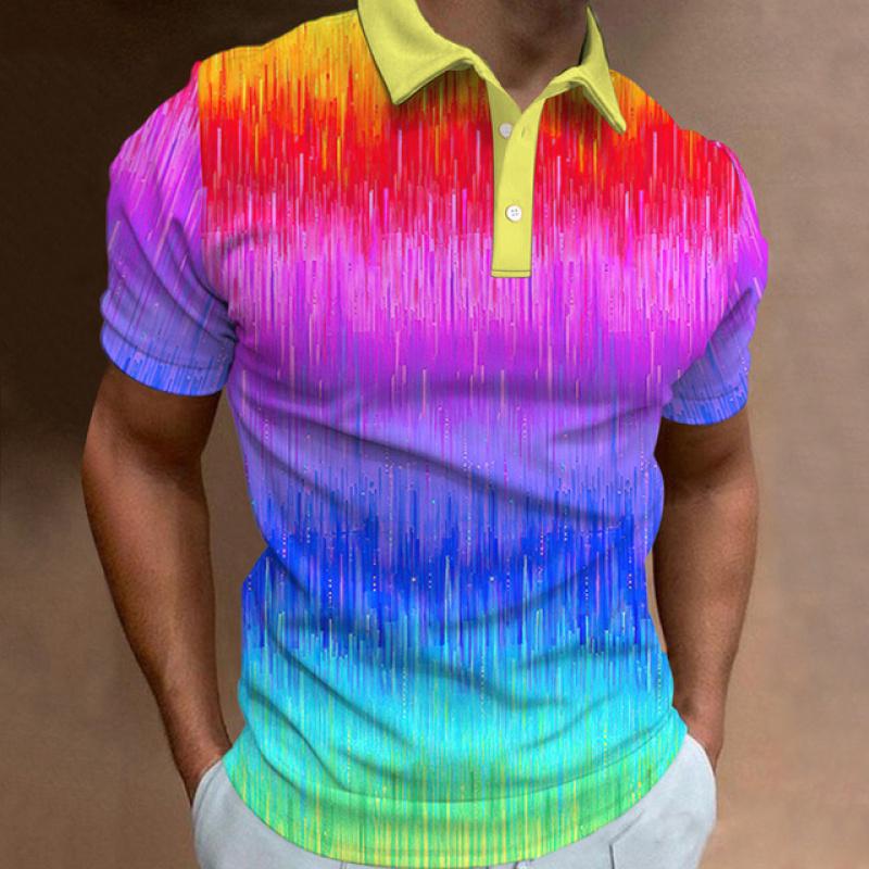 New Men'S Polo Shirt 3d Rainbow Printed Men Clothing Summer Casual Short Sleeved Loose Oversized Shirt Street Fashion Tops Tees