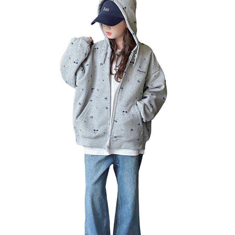 Модная толстовка с капюшоном для девочек на весну/осень 2025 года - Принт по всей поверхности для детей среднего и старшего возраста