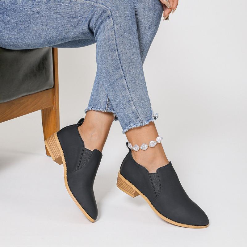 Слипоны на низком каблуке, Осенние новые туфли с острым носком и глубоким вырезом, Нескользящие, Износостойкие туфли на блочном каблуке