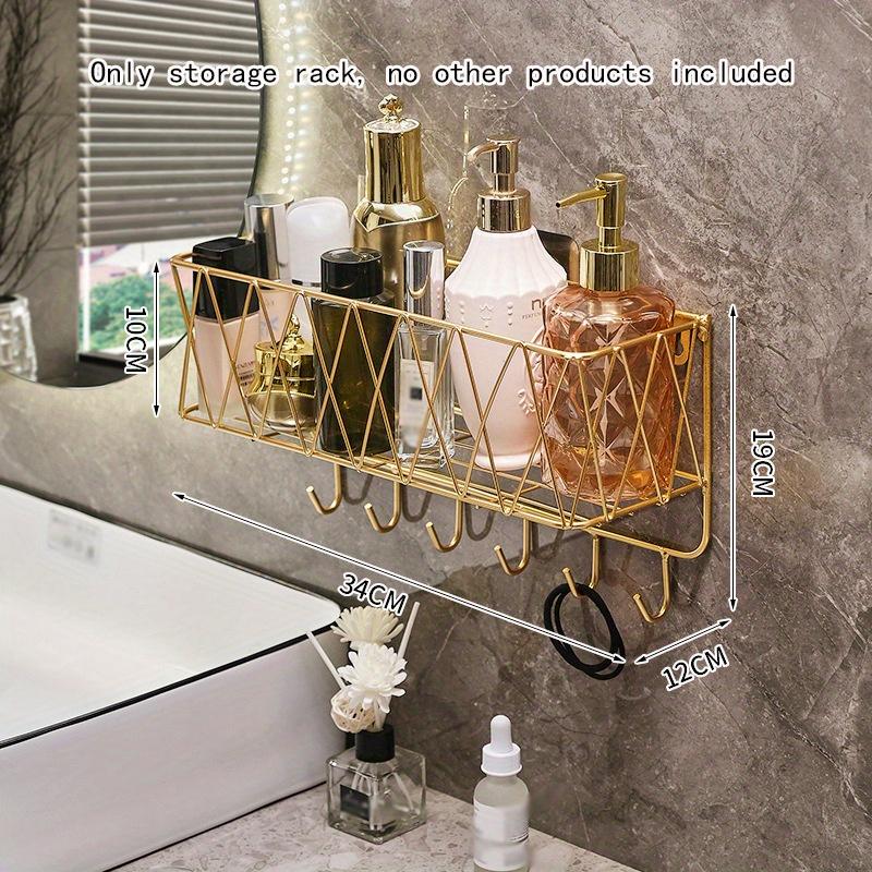 1pc Golden Luxury Bathroom Shelf Without punching,Shower Skin Care Products Wall Organizer Storage Rack with Hook,Kitchen Wall Mounted Storage Rack.
