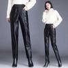 2022 New Fashion Slim Autumn Winter Warm Lady High Waist PU Velvet Loose Pencil Trousers Elegant Streetwear Women Leather Pants