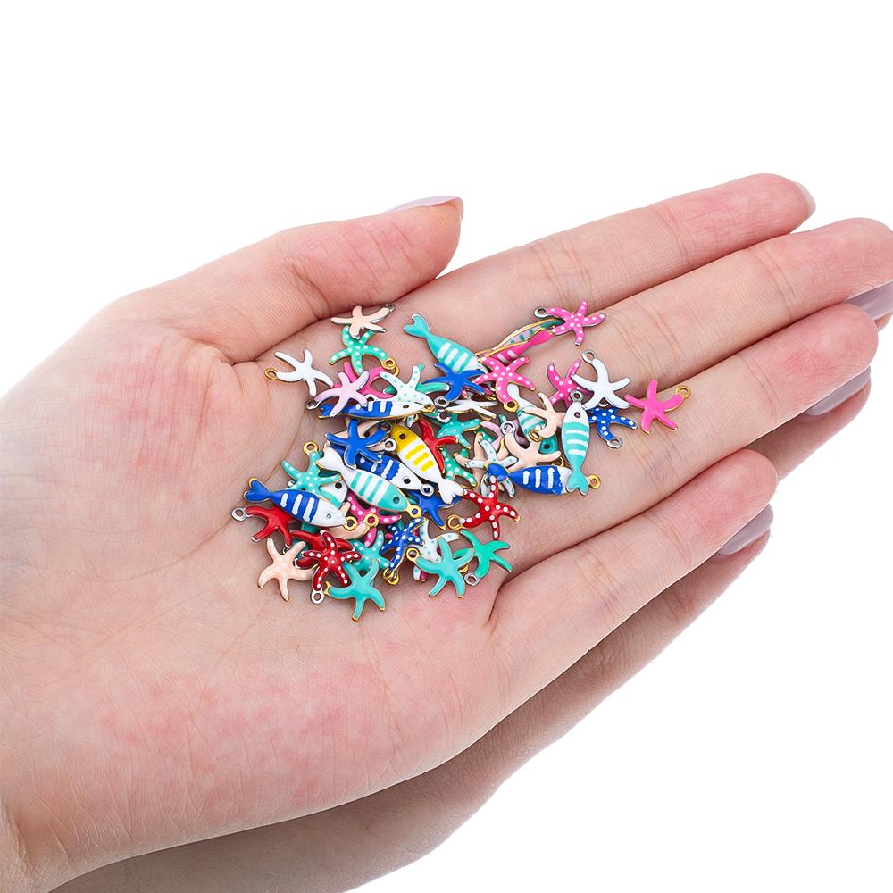 20pcs Stainless Steel Small Starfish Charms Fish Pendant Enamel DIY Jewelry Making Accessories Findings Ocean Necklace Earrings