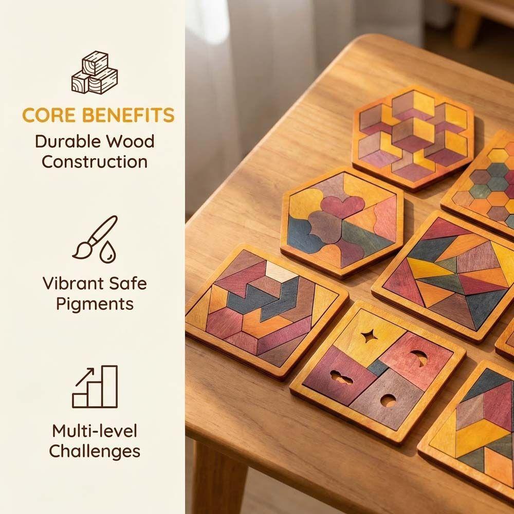Challenges Wooden Tangram Puzzle Interactive Jigsaw Puzzle Board Boys Girls