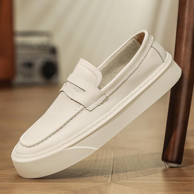 Outdoor New Men's Leather Loafers Round -Toed Thick-Soled Casual Comfortable And Versatile Shoe Classic Anti -Slip Walking Shoes