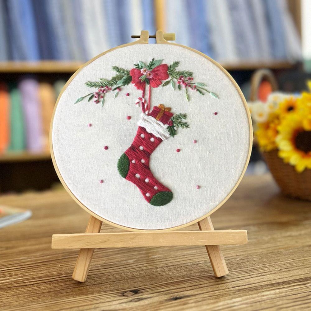 Elk Deer Cross Stitch Set Flower Garland Embroidery Set Christmas Embroidery Kit Beginner