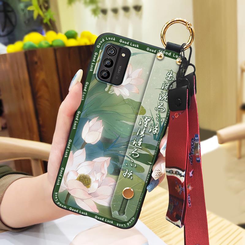 Chinese style Silicone Phone Case For Nokia G100 Wrist Strap Protective For Mom Shockproof Kickstand Back Cover Ring