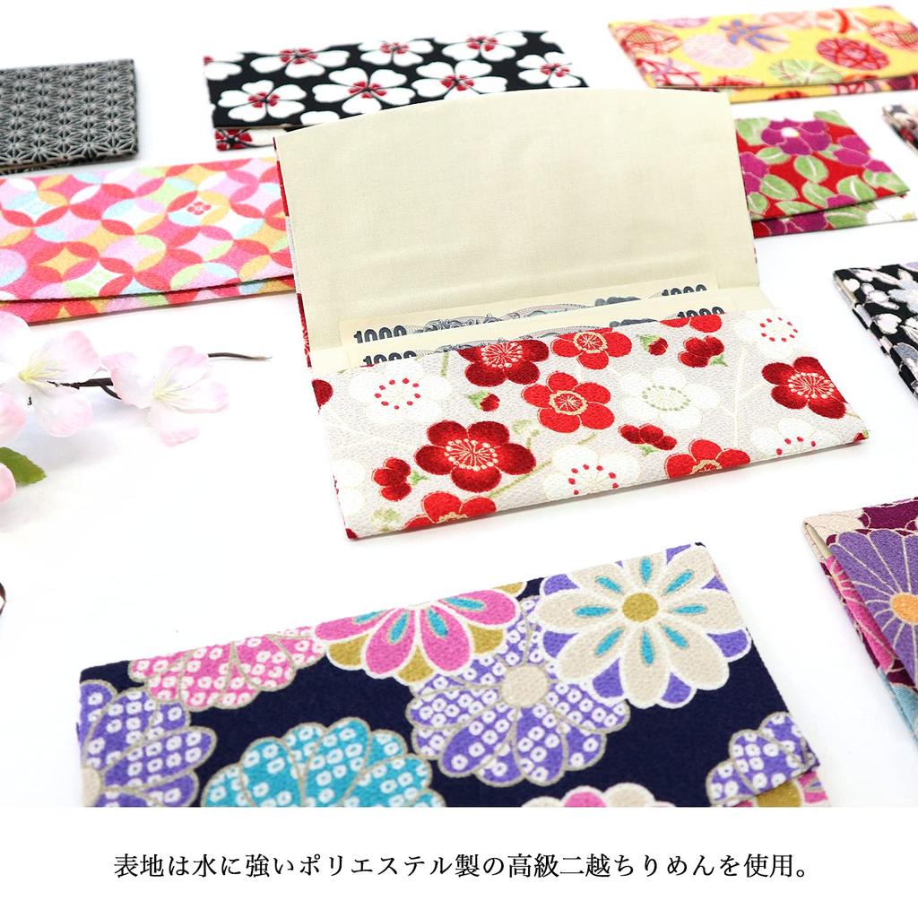 Кошелек Komon Kobo с дизайном цветущей сакуры, изготовленный из Nito Chirimen, японский эдо-комон 0203 (Темно-синий), Тонкий, Ткань, Киото, KOMONO, Узор,