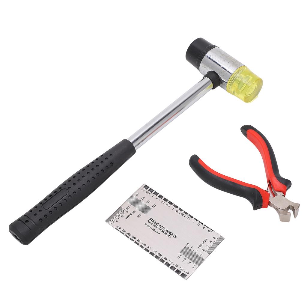 Guitar Hammer Plier String Action Ruler Gauge Set Robust Metal Guitar Repairing Maintenance Tool Kit