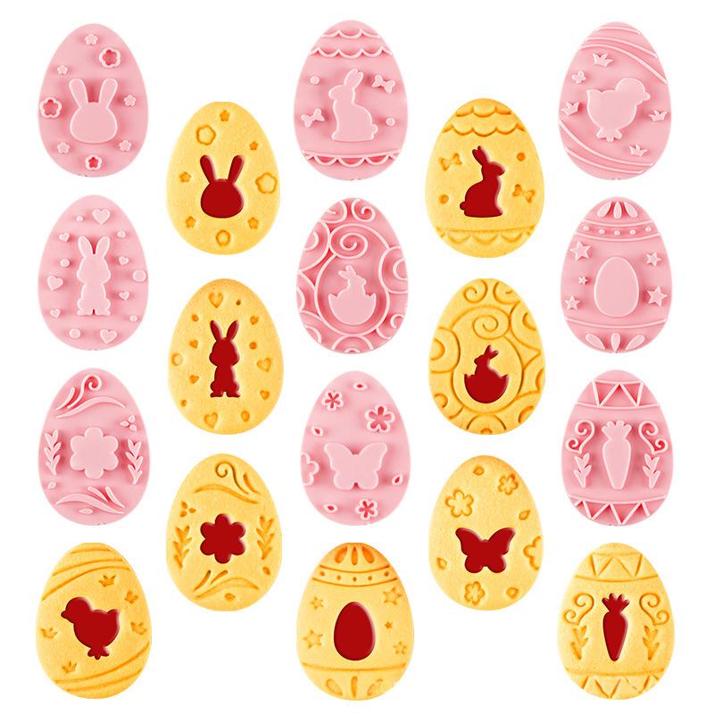9Pcs Easter Rabbit Biscuit Mold Plastic Bunny Egg Cookie Cutter Stamp Embosser
