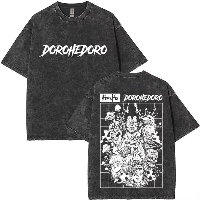 Аниме Dorohedoro KaiУнисекс Стирка Винтаж Футболка Унисекс Готический Унисексга Рок Футболка Унисекс Хип-Хоп Оверсайз Короткий Рукав Футболка Уличная одежда