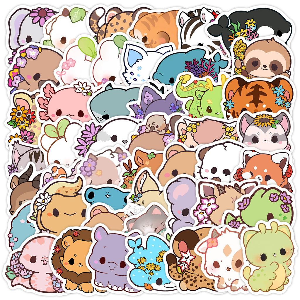 50 Cute Cartoon Animals Doodle Stickers Creative Animal Stickers Mobile Phone Computer Waterproof Decorative Stickers