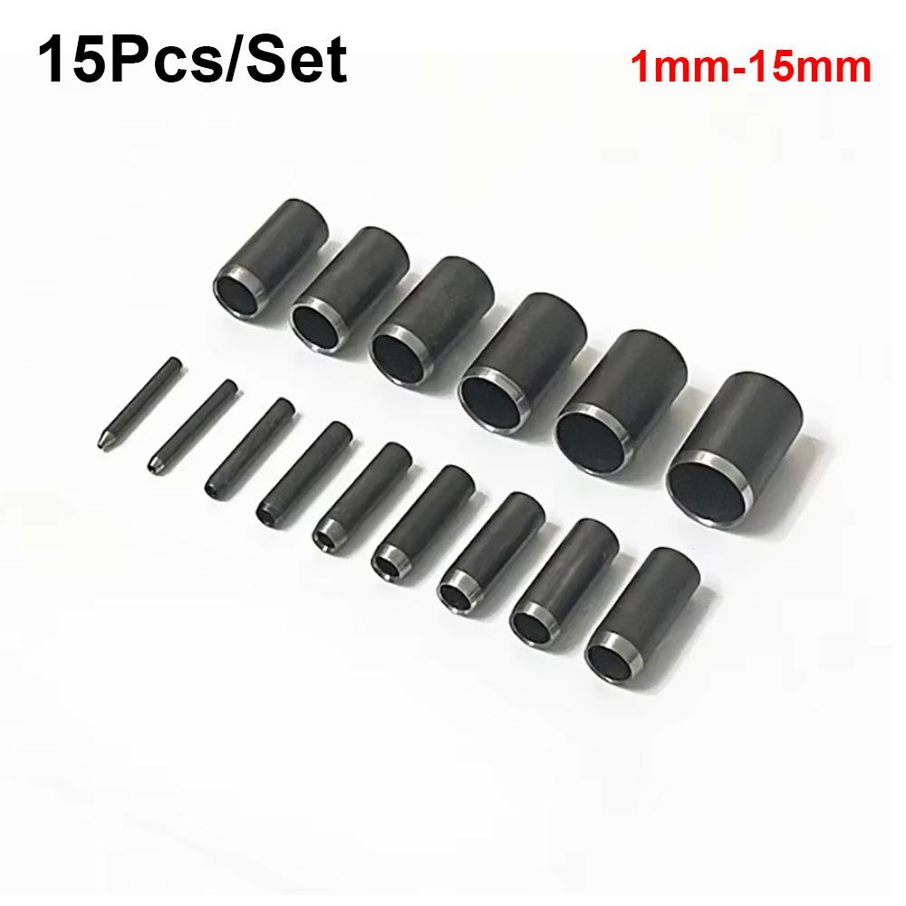 15Pcs/Set Durable 1-15mm Belt Puncher Hollow Round Chisel Punching Head DIY Roll Pin Pack Leather Craft Tool