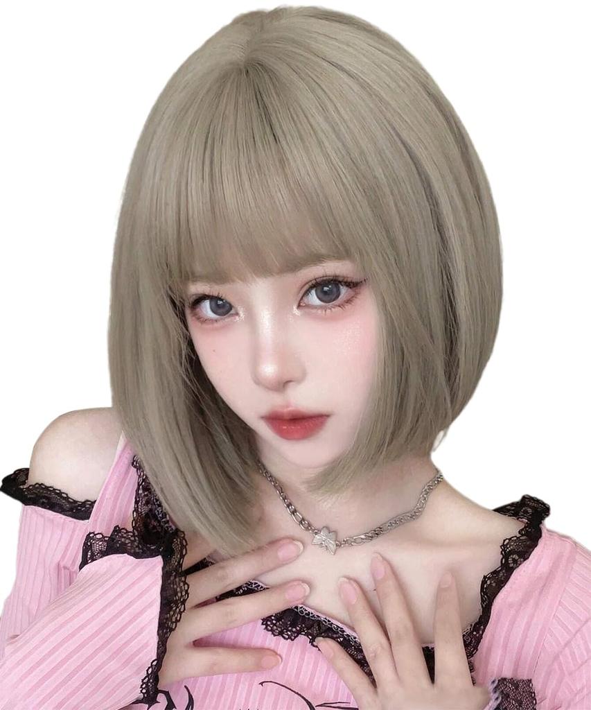 AISIQUEENS Bob Full Wig for Everyday Includes Net Wig, Gray, Short, Straight, Women, Natural-Looking, Heat-Resistant, Slimming, Fashionable, Harajuku,