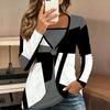 Топы для женщин Геометрический принт Длинный рукав Подделка из двух частей Топ Осенний Повседневный Узкий Пуловер Женский топ с длинным рукавом