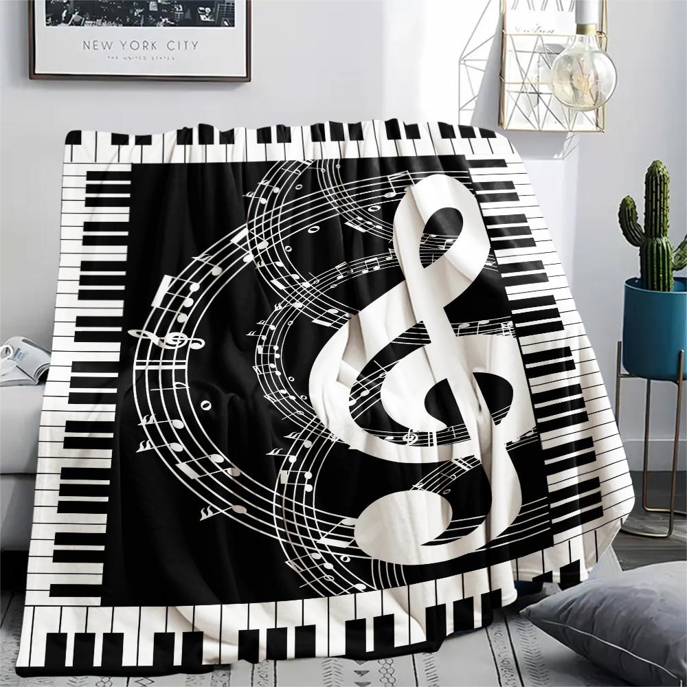 1Pc Music Note Print Flannel Blanket, High quality Comfortable for All Seasons, Home Decor, Warmth and Comfort, Perfect for Christmas Gifts