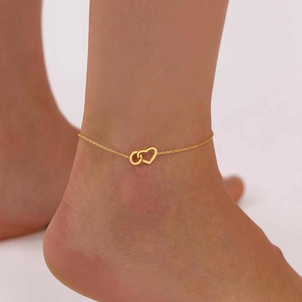 Summer Love Titanium Steel Heart Anklet: Simple & Versatile Japanese-Korean Fashion Jewelry for Women