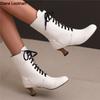 Fashion 2026 New Lace Up Ladies High Heel Shoes Strange Steampunk Boot Victorian Ankle Boots Women Pointed Toe Thick Soled Short Boots