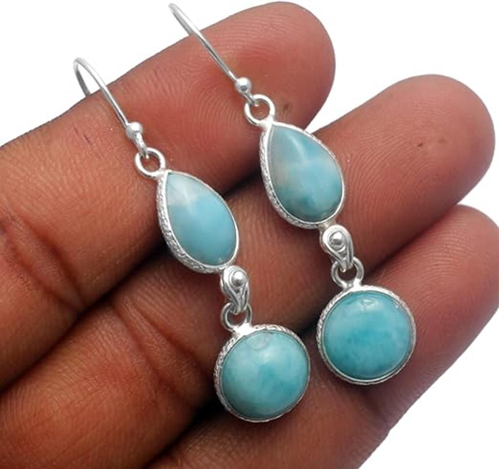 Solid 925 Sterling Silver Earing, Larimar Earring, Gemstone Earring, Earrings For Women, Gift For Her, Silver Jewelry