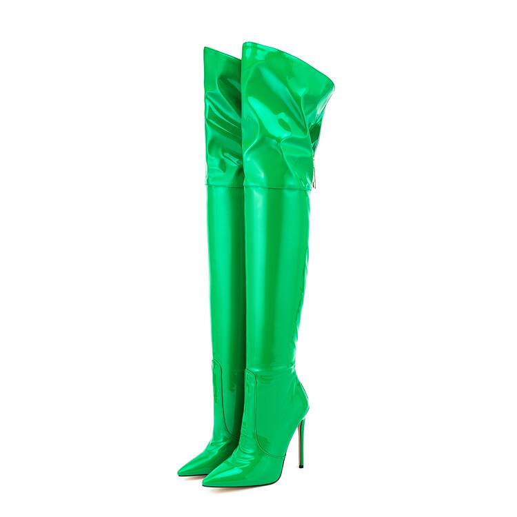 Fashion Size 36-47 Black Brown Leather Over The Knee Boots Women European American Autumn Winter Short Plush 12cm High Heel Long Boots