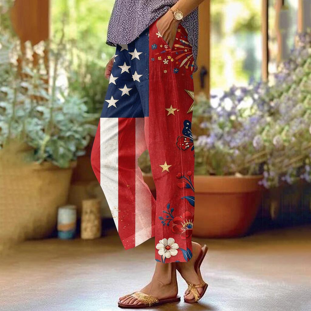 Женские повседневные модные принтованные прямые брюки с карманами