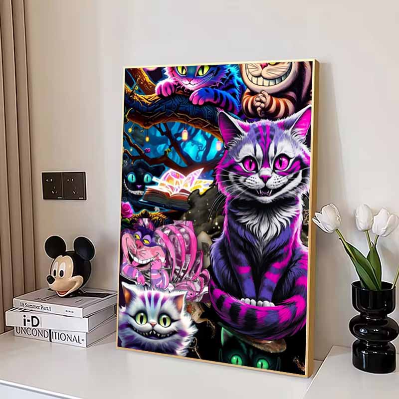 Disney 5D DIY Diamond Painting Alice in Wonderland Cheshire Cat Group Illustration Embroidered Mosaic Cross Stitch Home Decor Gifts Crafts