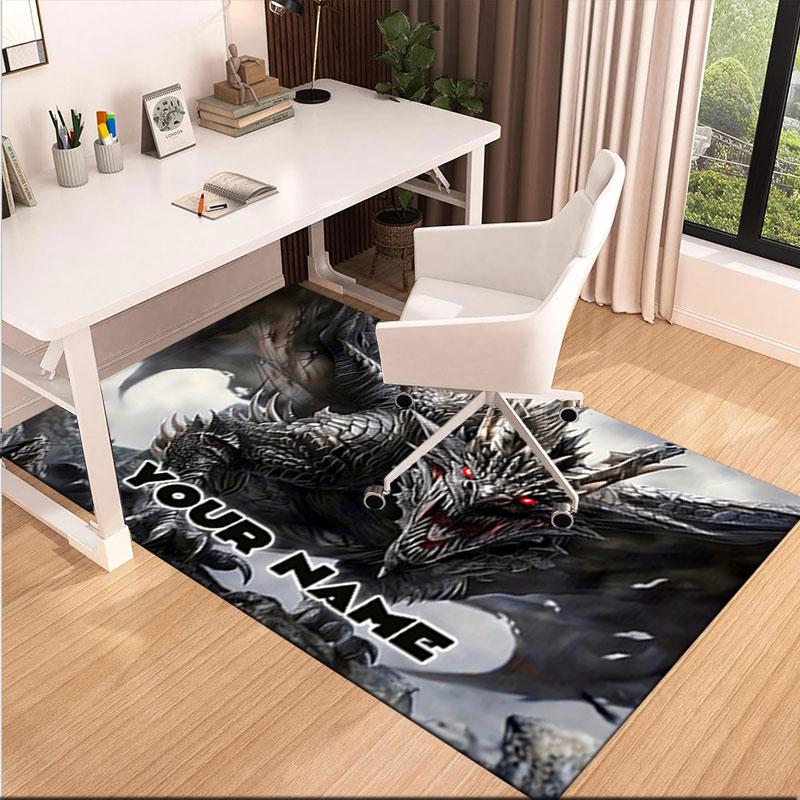 1PC Custom Name "Dragon's Fiery Roar" Theme Floor Mat Ideal for Living Room, Game Rooms, Office, Bedroom,Floor Mat Playful Design