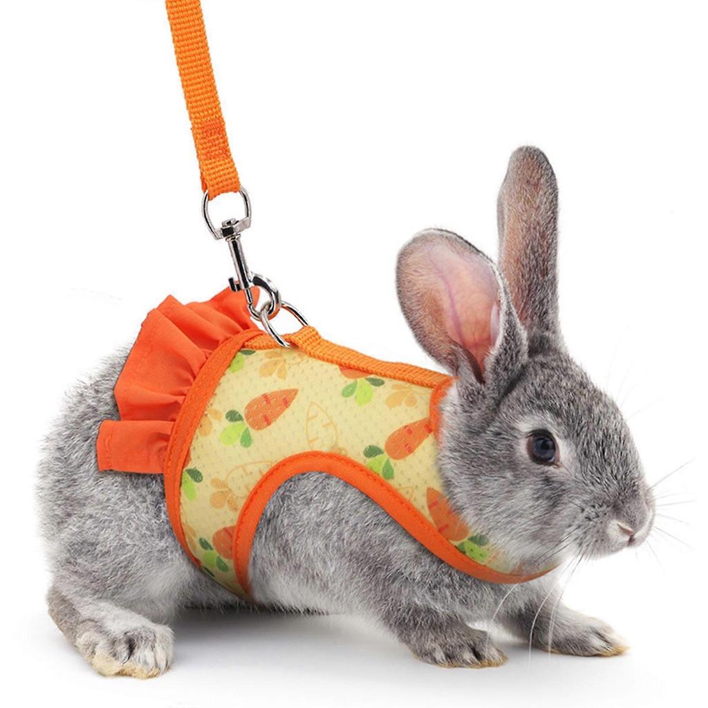 Rabbits Harness and Leash Small Animal Clothes for Rabbits Guinea Pigs Small Animal Rabbits Carrot Pattern Dress Harness pink S