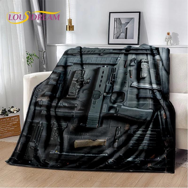 2025 New Retro Guns Pistol Ammunition Bullet Cartridge AK M4 Soft Flannel Blankets,Throw Blanket for Picnic Beds Sofa Bedroom