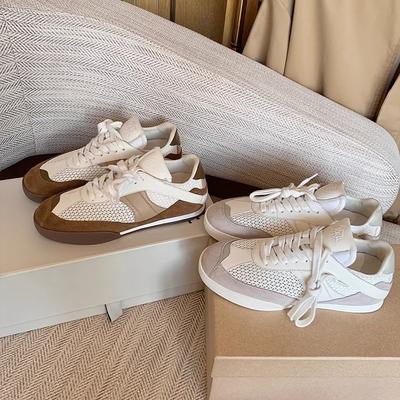 Повседневная женская обувь, сочетающая цвета, универсальные кеды, весна-лето 2025, новая модель, маленькие белые туфли, женские ретро спортивные туфли из коровьей кожи