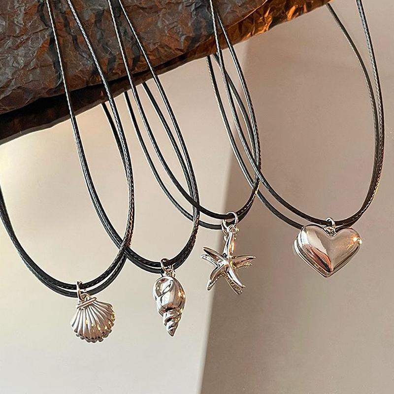 Ретро черная веревка сердце ракушка кулон ожерелье для женщин звезда ключица цепочка ожерелье модные аксессуары подарок