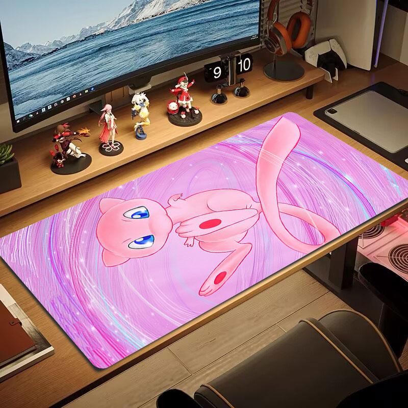 Mew Pokemon Mouse Pad, Large Gaming Desk Mat, Non-slip XXL Mousepad for Laptop & Tablet, Mini PC Playmat with Stitched Edges