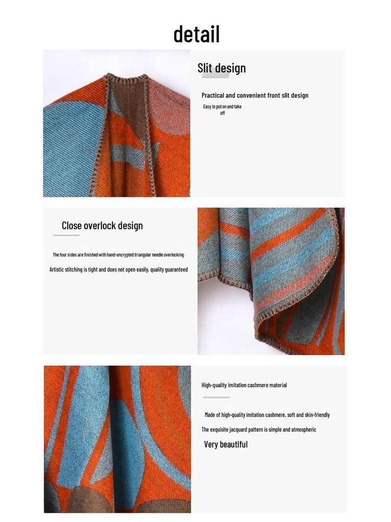 Женская теплая шаль-накидка с разрезом, осенне-зимняя, с геометрической строчкой
