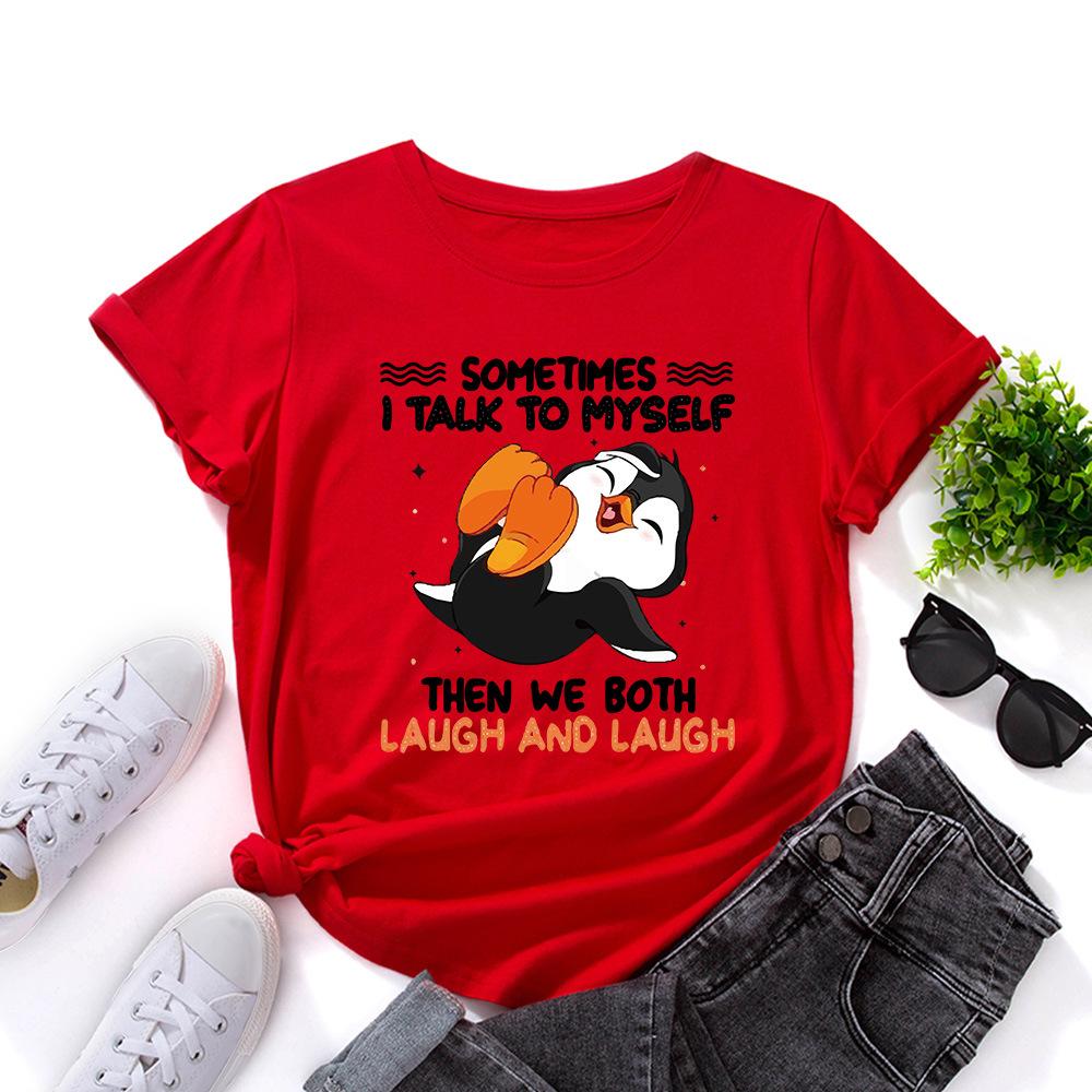 Cotton T-Shirt Short Sleeve Round Neck Women 2d Print Tops