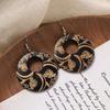 Retro Style Wood Carved Earrings Niche Design Round Earrings Femininity Literary Earrings