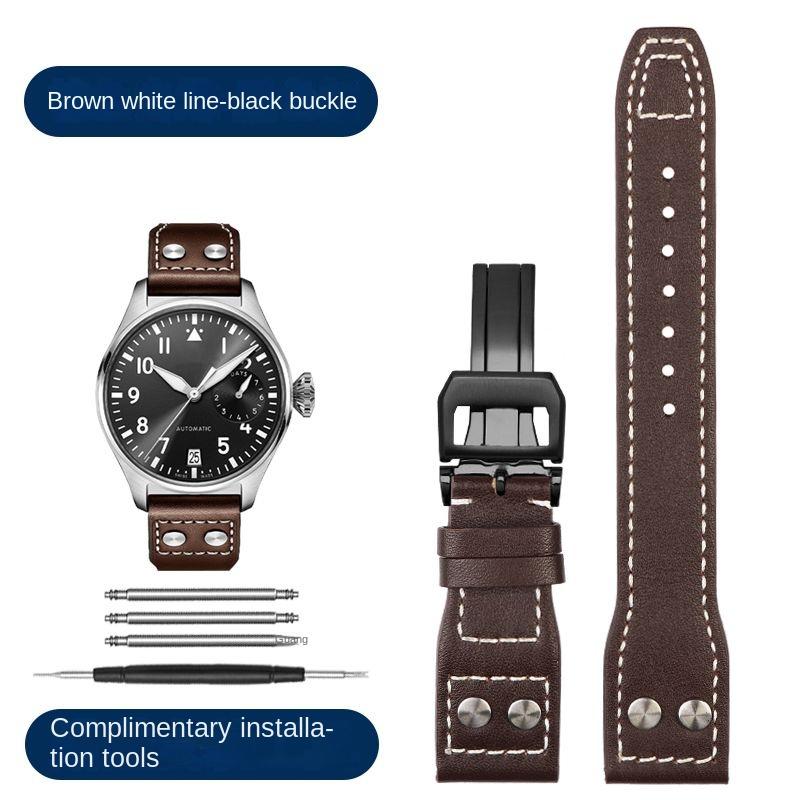 Ремешок для часов 20 мм 21 мм 22 мм для IWC Pilot Spitfire Princekin Mark дерма Черный Коричневый Ремешок из воловьей кожи Складная застежка Ремешок для часов