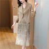2025 High-End Slimming Pleated Dress with Suit Collar - French Autumn Elegance for Women
