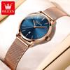 OLEVS Ultra thin Dial 6.5mm Women's Watches Japanese Movement Wristwatch Stainless Steel Mesh Strap Ladies Watch Luxury Brand