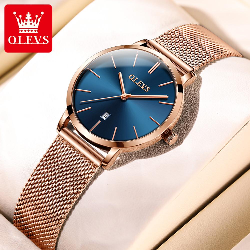 OLEVS Ultra thin Dial 6.5mm Women's Watches Japanese Movement Wristwatch Stainless Steel Mesh Strap Ladies Watch Luxury Brand