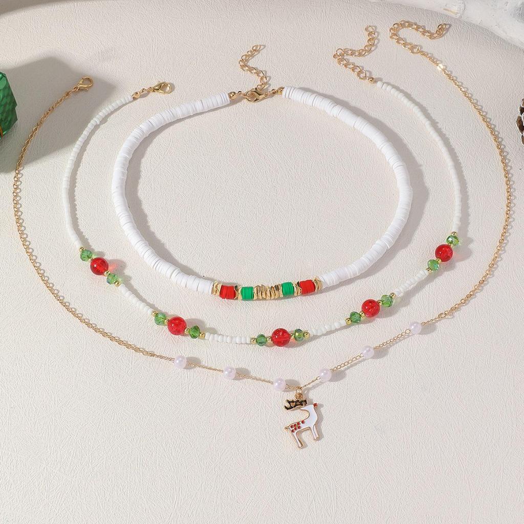 Elk Faux Pearl Multi-layer Clavicle Necklace - Cartoon Niche Design Christmas Jewelry for Women