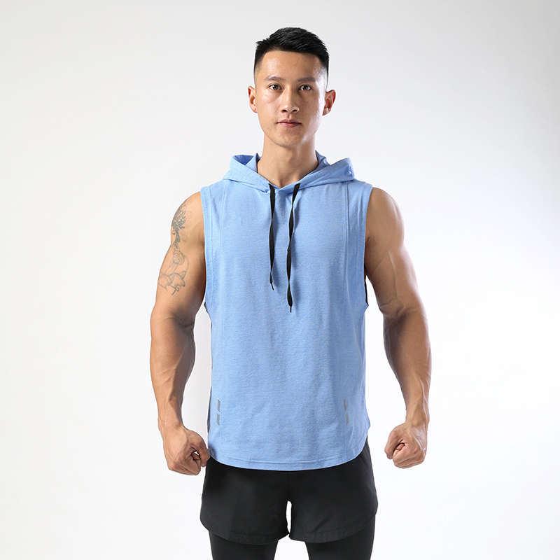 Мужская летняя быстросохнущая футболка без рукавов с капюшоном для фитнеса 2023 года