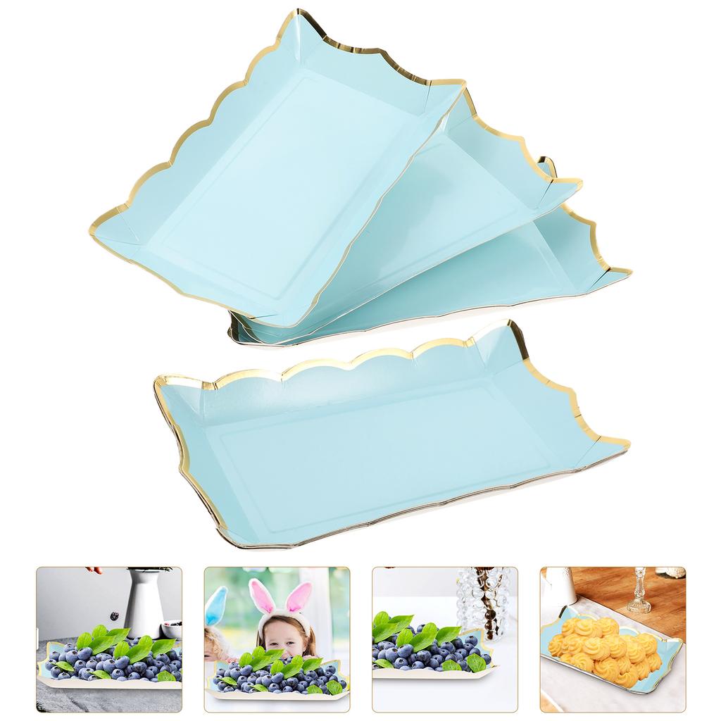 4 Pcs Paper Trays Disposable Cake Dessert Plates Square Lace Platters Cookie Fruit Party Serving Bowls Plates Trays Home Decor